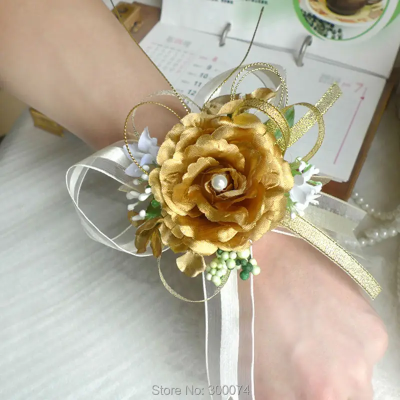 Gold flower corsage for prom