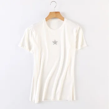 

New high end custom round collar Europe and the United States of big shop sign manual five star seam drill T shirt ms chao