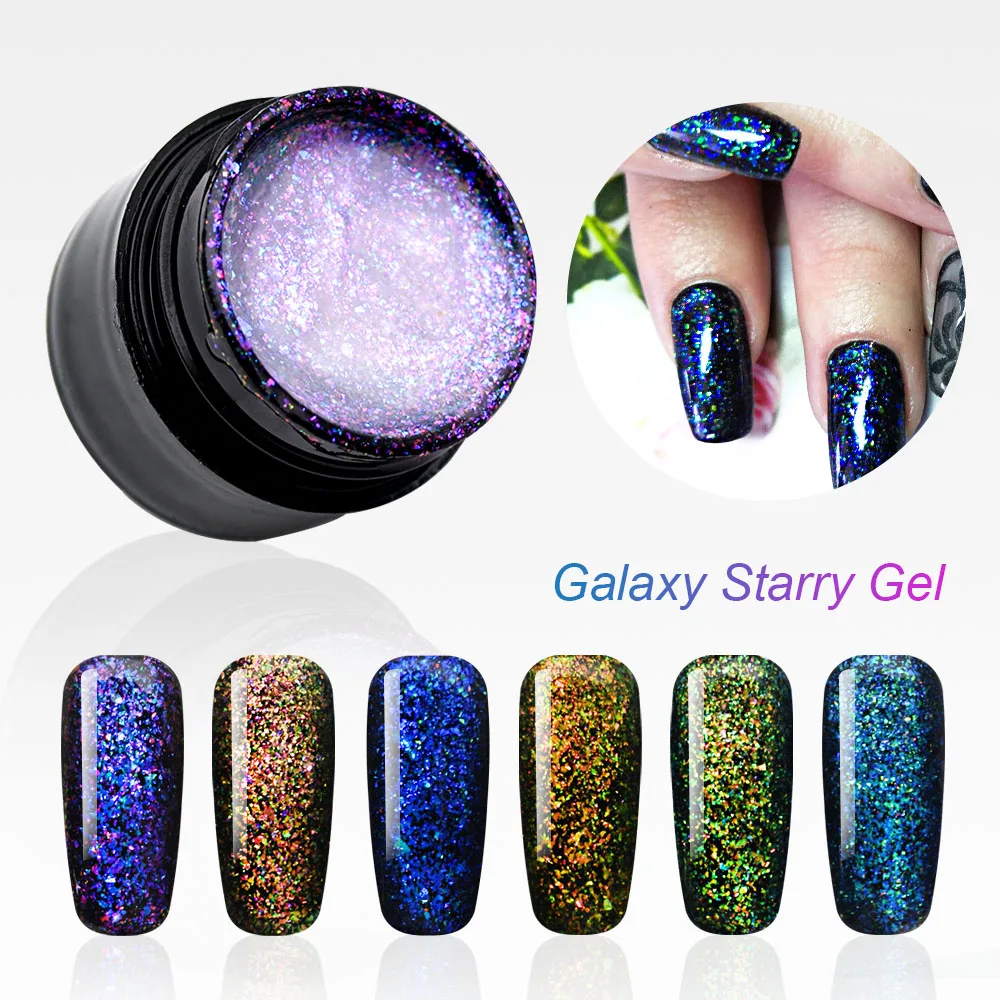  5ml Chameleon Gel Nail Polish Galaxy Gel Flakes Gel Varnish With Sparkles Sequins Soak Off UV Gel C