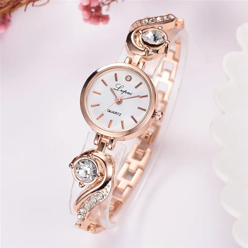 Роскошные женские часы, простые кварцевые часы из розового золота, модные женские мозаичные бриллиантовые маленькие и деликатный пояс, наручные часы для женщин# D