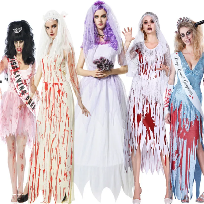 

2018 halloween costumes for women with blood corpse bride Cosplay Dress Evil queen Zombie skeleton scary Day of the Dead Costume