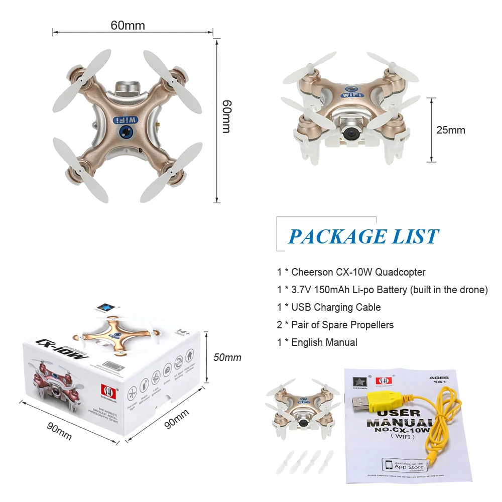 Мини CX-10W 4CH 6-осевой Гироскоп Wifi FPV Квадракоптер RTF Мини RC Беспилотник с Камерой 0.3MP и с Функцией 3Д-Флип