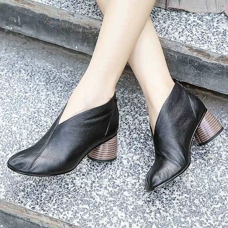 Tanie Krazing pot gorąca sprzedaż rękawica buta prawdziwej skóry dziwne dziwne szpilki zamek jesień zima marka okrągłe toe rekreacyjne pompy L03