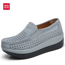 WeiDeng/Весенняя женская замшевая обувь на плоской подошве; кожаные мокасины на полой платформе; Модные дышащие криперы для фитнеса; слипоны