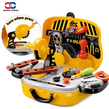Construction Tools Toy Set for Baby Boy Plastic Chainsaw Screws Hammer Pretend Play Kids Suitcase Garden Carpentry Tool Box D51