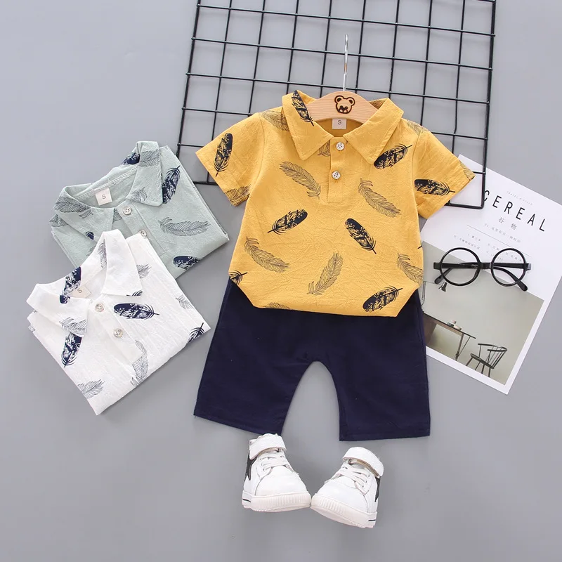 

Kids summer new boy suit children clothes Boy Short Sleeve Lapel Shirt T-Shirt + Shorts 2 pieces Boys Sets clothing
