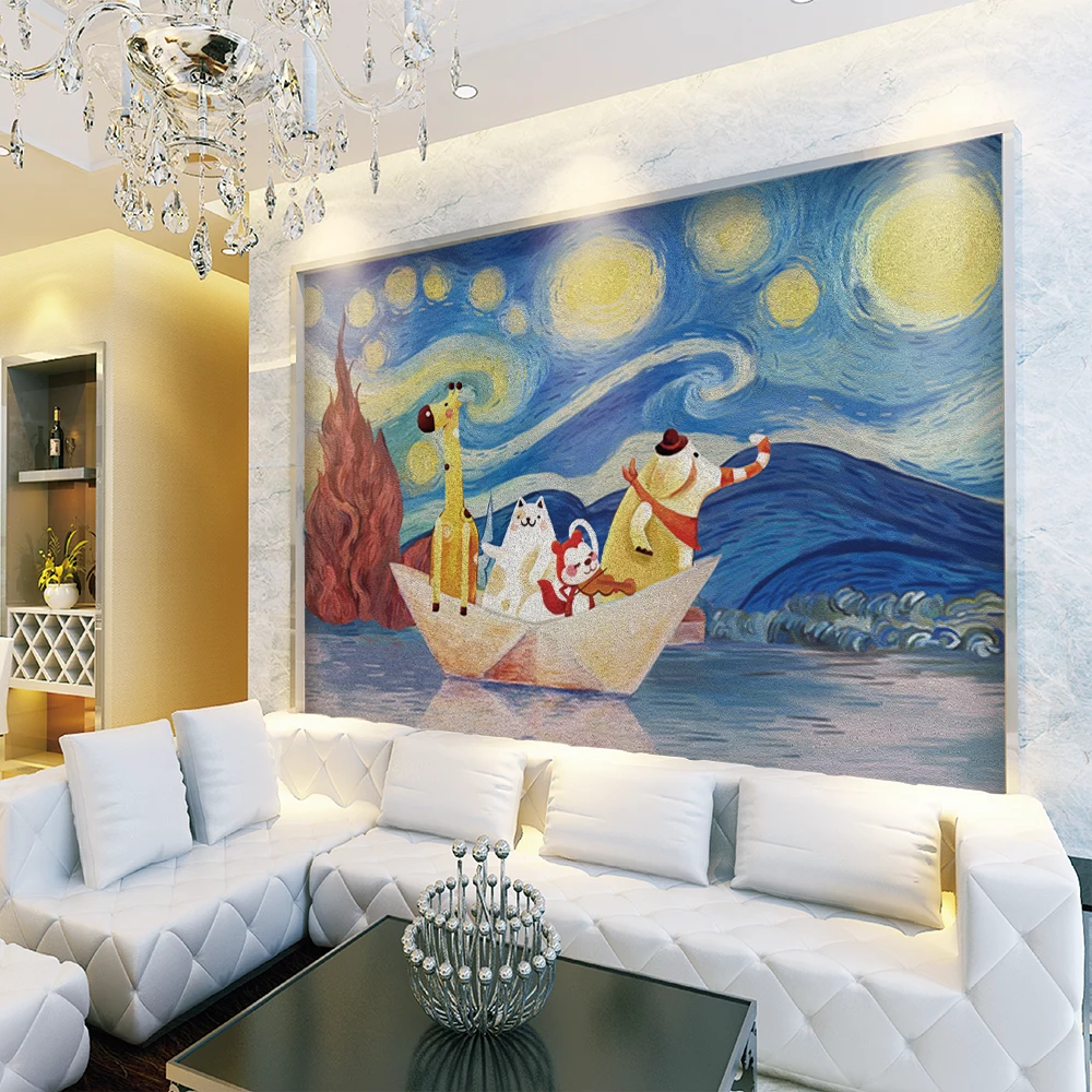 Custom 3d wallpaper children's room cartoon boat background wall painting - silk waterproof material Custom 3d wallpaper children's room cartoon boat background wall painting - silk waterproof material