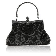 Модная черная женская сумка для банкета, украшенная бисером, клатч, вечерние сумки для невесты с цепочкой на плечо, косметичка 03331-1-G