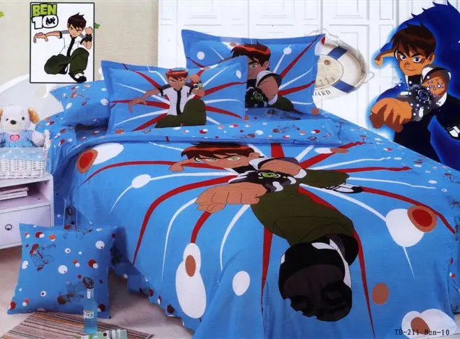 BhaiJi Polycotton Kids Cartoon Queen Bedsheet 2 Pillow Covers Ben 10 Print FS 