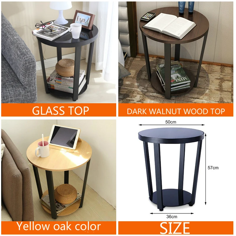 Modern Minimalist Sofa Edge Mini Tea Table, Living Room Iron Glass Small Round Table