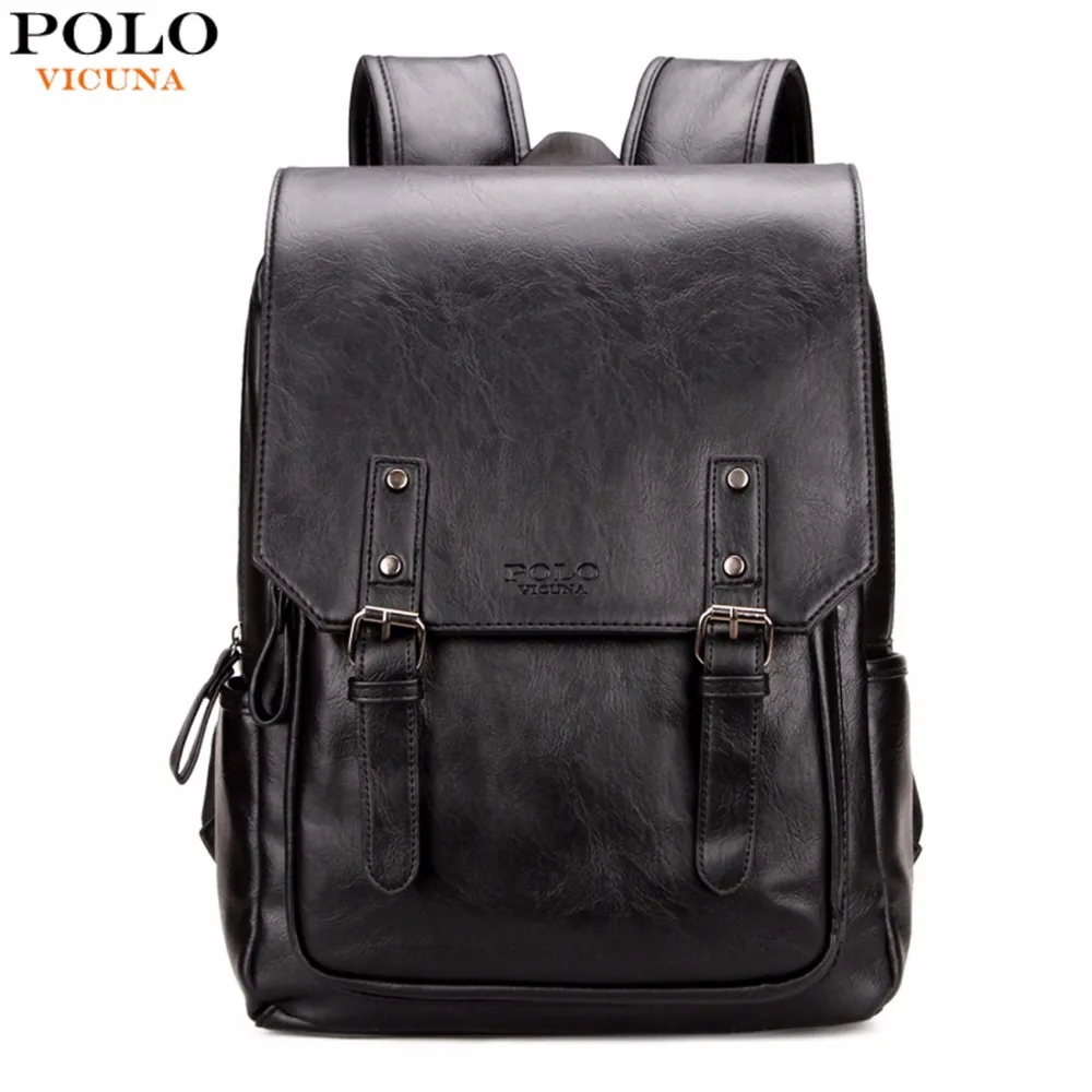 Large Black Leather Laptop Backpack