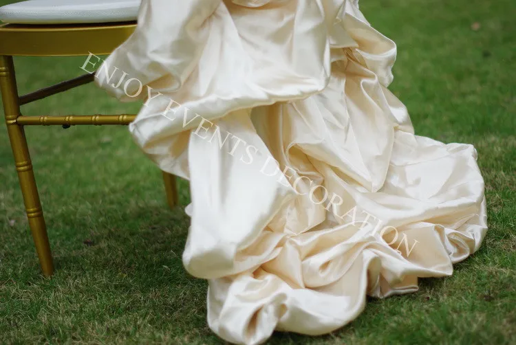 YHC#146-4 fancy elegant embroidery ruffled wedding bridal chair back cover polyester banquet wedding chiavari chair back covers