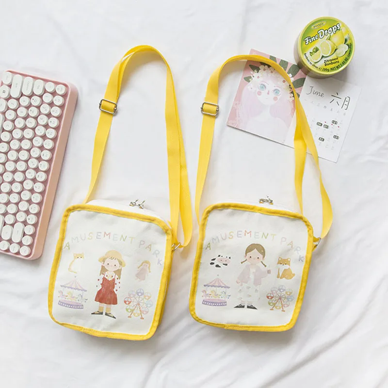 

Cartoon Print Mini Women Shoulder Bags Adjustable Students Japan Style Cute Crossbody Bag Phone Small Canvas Handbags B396