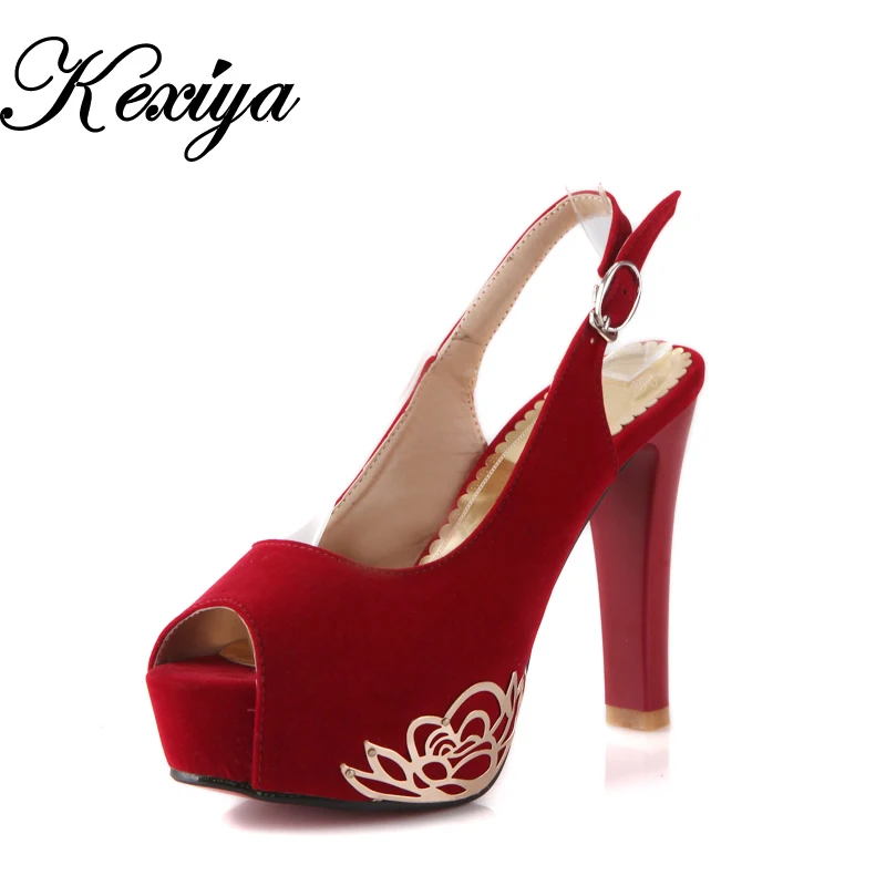 

Hot sale! Big size 30-50 Fashion sweet style women shoes Ultra high with solid Peep Toe Sandals beige black blue red HQW-B-2