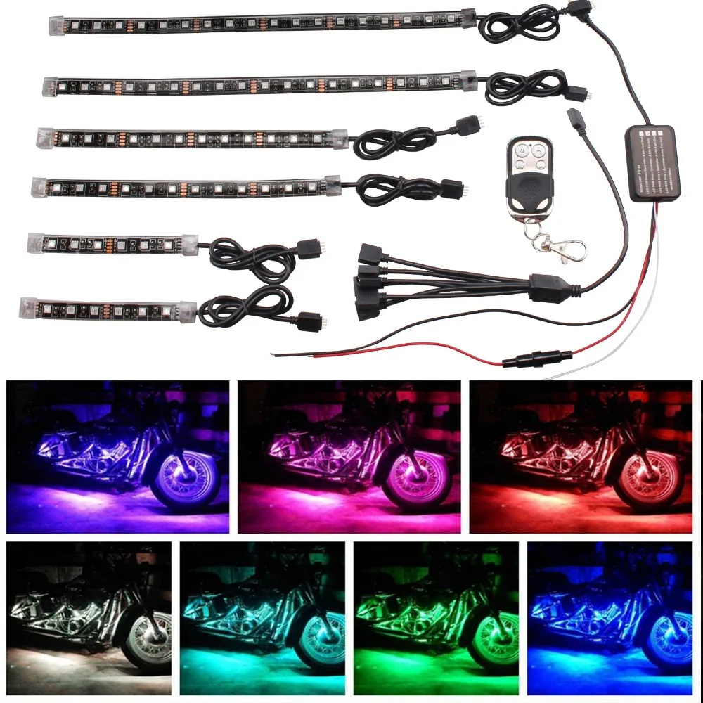 

6PCS RGB LED Frame Glow Multi-Color Lights Chopper Flexible Neon Strips Kit Waterproof Sound Active Flash Light with no battery