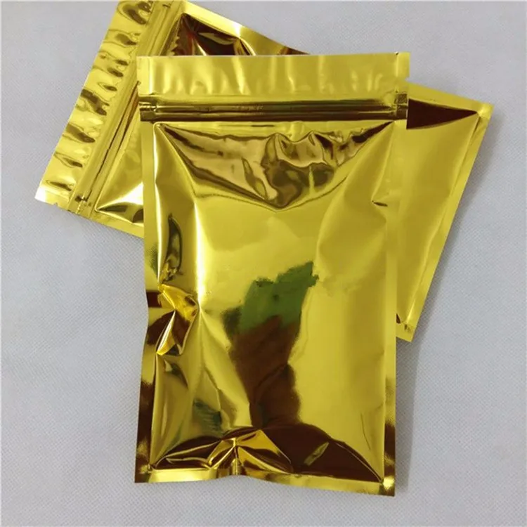100 шт 12x20 см(4," x 7,9") 160 микрон глянцевый Золотой алюминиевой фольги пакет на молнии сумка металлический перегерметичный свадебный мешок для хранения