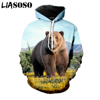 

LIASOSO Winter New Men Women Fashion Sweatshirt 3D Print Animal Bear Hoodies Long Sleeve Round Neck Top Harajuku Pullover B107-7