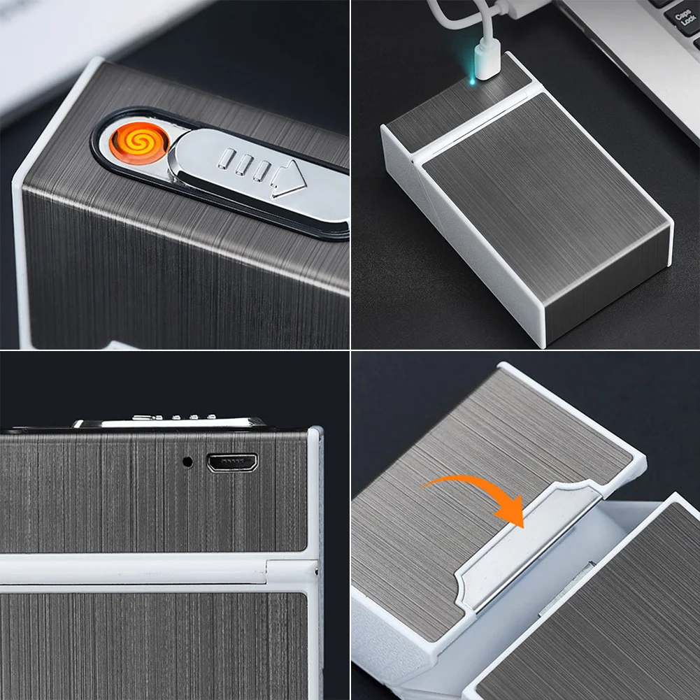 Вмещает 20 сигарет USB зарядка прикуриватель интегрированный цинковый сплав портсигар сигарета зажигалка контейнер подарочная коробка