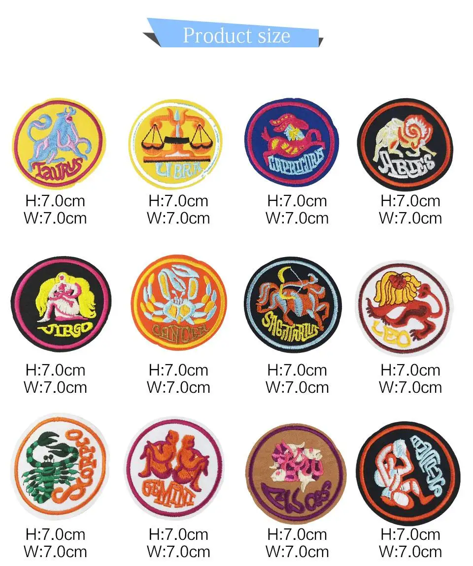 Embroidery Iron On Patches 3D Zodiac Signs Leo Virgo Pisces Aquarius Libra Taurus Scorpio Patch DIY Stickers On Clothes Fabric   (2)