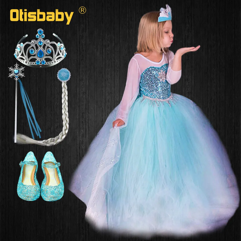 Нарядное платье Эльзы для детей; подарок на день рождения для маленьких девочек; платье Снежной королевы с блестками; длинный карнавальный костюм Эльзы; Fantasia Infantil - Цвет: G