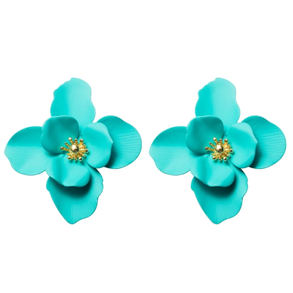 

New Bohemian Style 4Colors Metal Flowers Stud Earrings For Women Fashion Jewelry Pretty Girls Collection Earrings Accessories