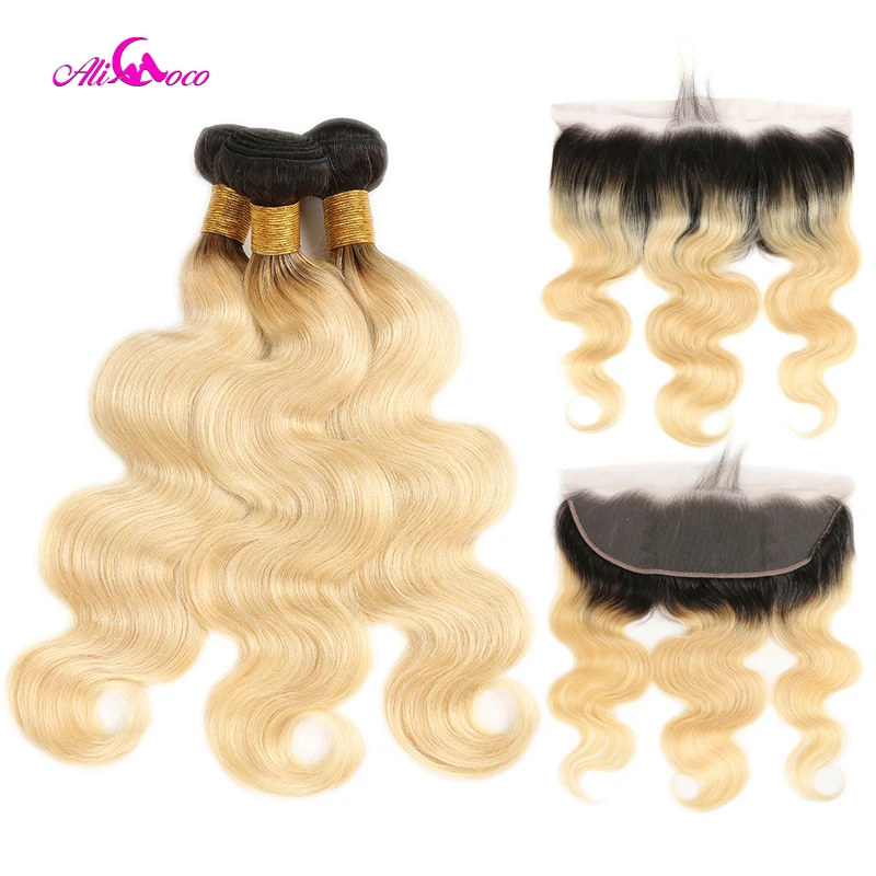 

Ali Coco Brazilian Body Wave 1B/613 Lace Frontal With Bundle 2/3 Bundles With Frontal 10-30 Inch Remy Hair With Lace Frontal