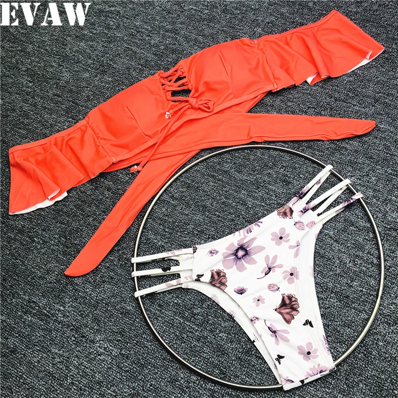 

Adjustable Bandage Brazilian Bikini Off Shoulder Swimwear for Women Ruffle Sexy Swimsuits for Women Bandeau Bikinis Bathing Suit