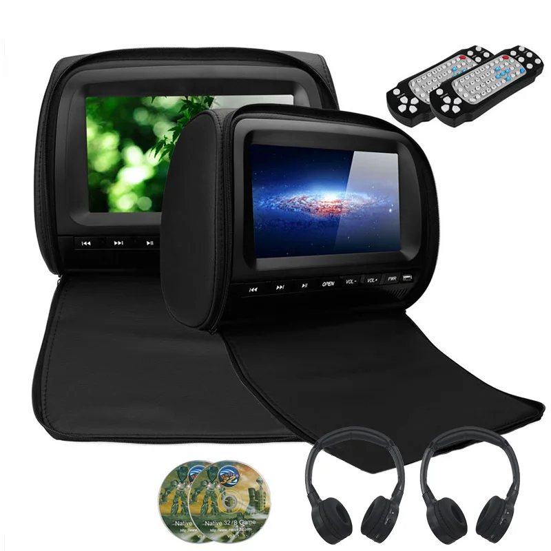 Cemicen 2 шт. 9 дюймов Автомобильный подголовник монитор DVD видео плеер 800x480 на молнии TFT ЖК-экран с ИК FM USB SD динамик игра - Цвет: Black With Headphone