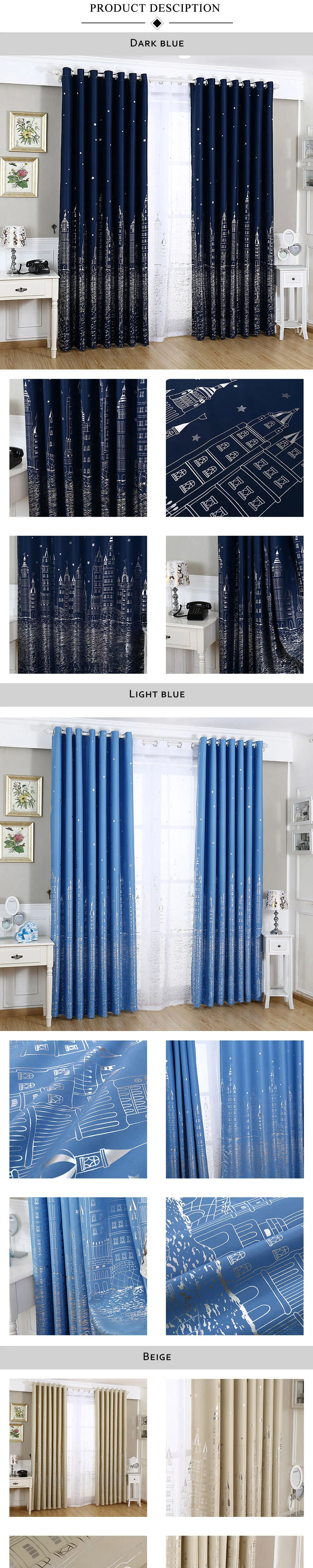 ZG099 NAPEARL Cartoon Lovely Scenery Pattern Blue Bedroom Curtains Children Custom-made Quality New Year for Kids Drapes Matched Tulle