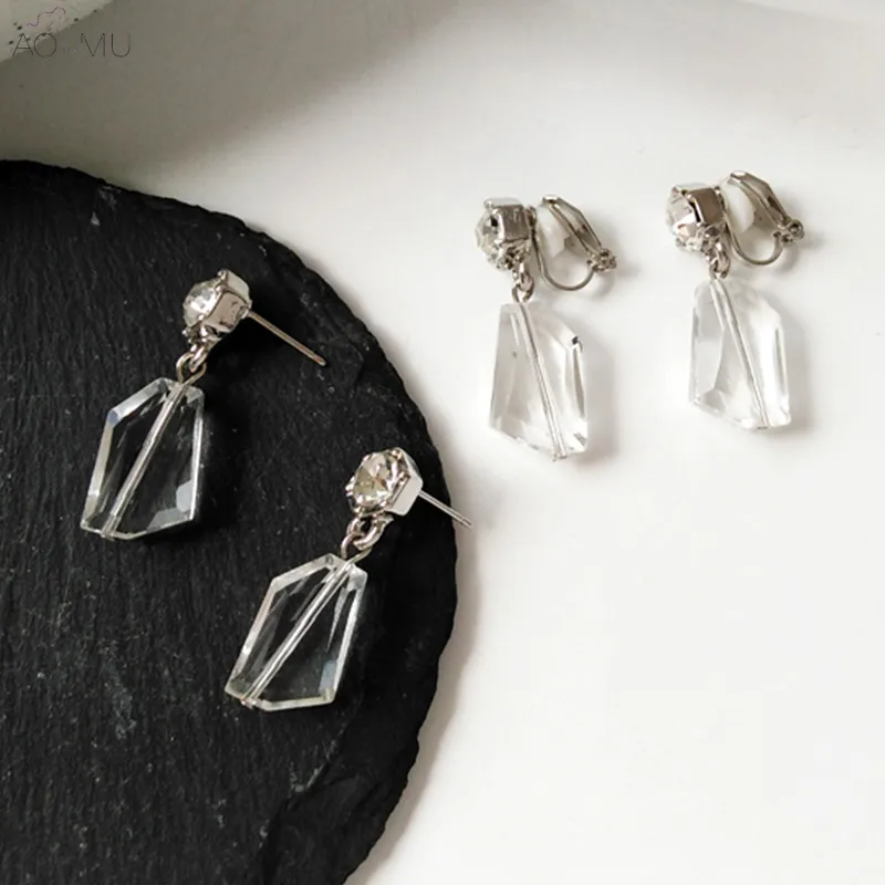 

AOMU Sweet Rhinestone Crystal Transparent Geometric Irregular Dangle Drop Earrings for Women Girl Party Birthday Jewelry Brincos