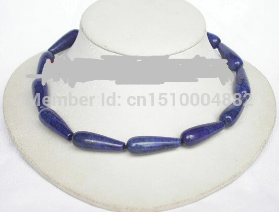 

FREE SHIPPING>>>@ NEW HOT268 natural 17" Dangle 10*30mm drip lapis lazuli necklace filled gold clasp