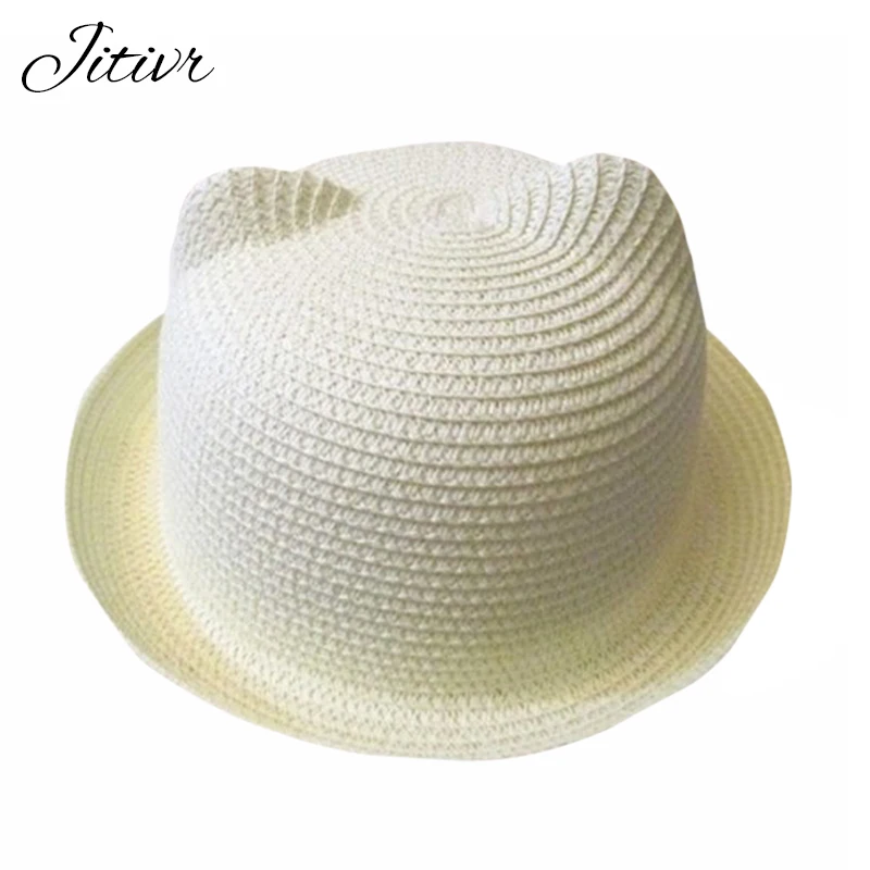 2017 Cute Dome Cat Ears Korean Women Straw Hats Summer Sun Hat Ladies