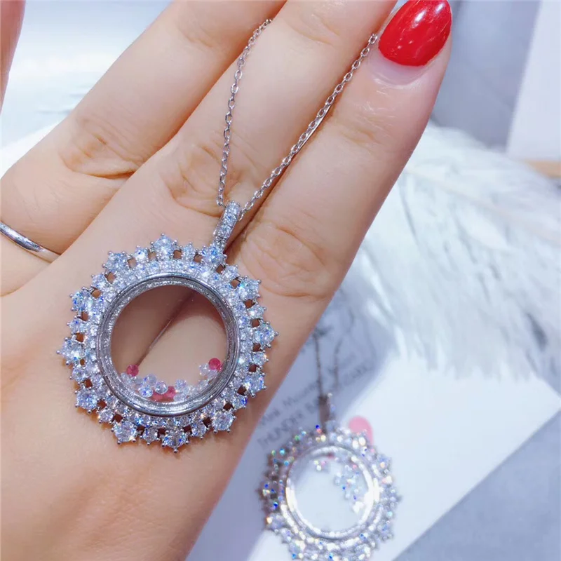 

Fashion AAA Cubic zircon round shaped pendant with loose stones necklace women's jewelry P2255