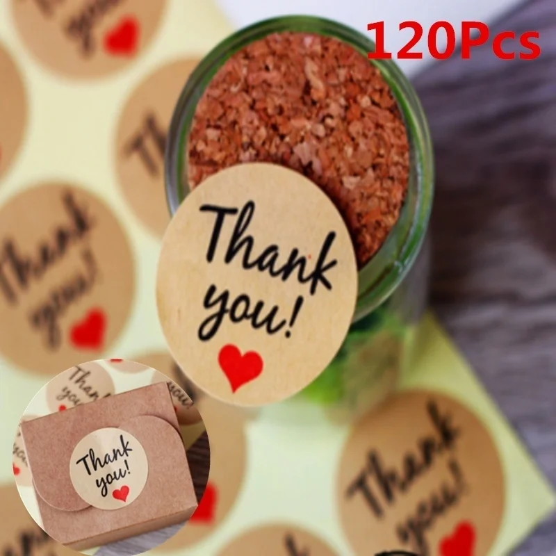 

120 Pcs Kraft Paper Gold Thank You Stickers Label Maker Lable Tag Notes Round Shape Adhesive Labels