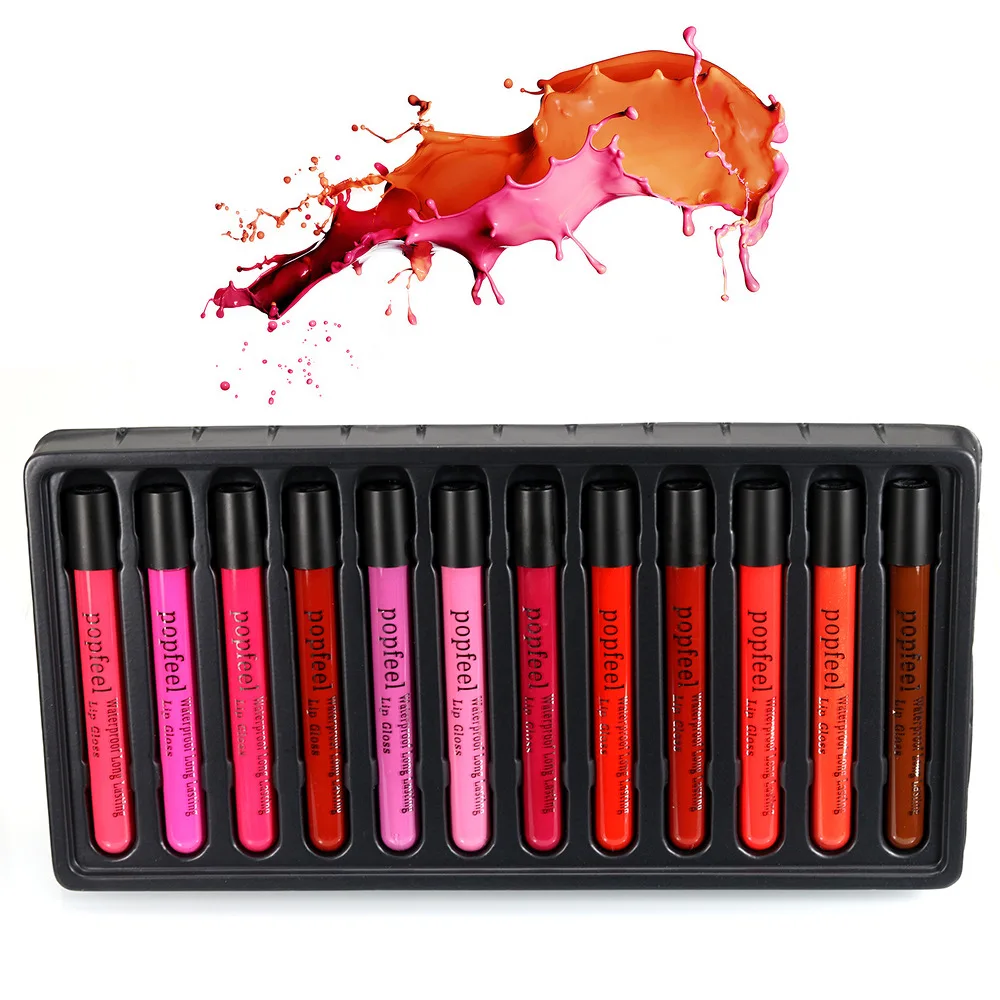 POPFEEL 12 шт./компл. набор косметики для губ Maquiagem Matte Lip матовый блесек помада жидкое