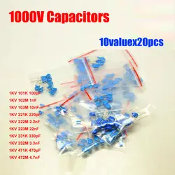 10valuesX20pcs = 200 шт. 1KV высокое Напряжение Керамика Конденсатор 1000 В Ассортимент Комплект 100PF ~ 4.7NF