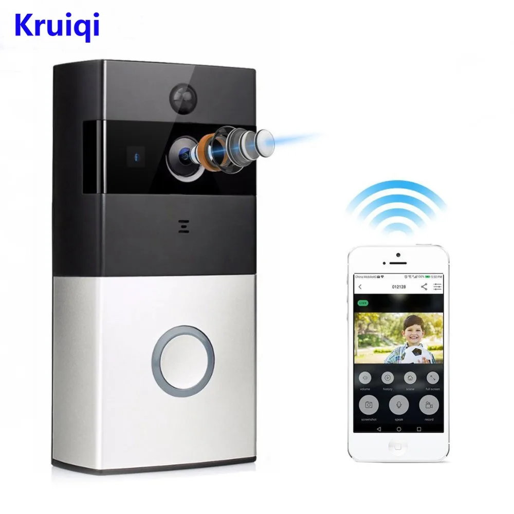 

Kruiqi Wireless Intercom Doorbell Video Camera WiFi IP 720P PIR Alarm IR Night Vision Two Way Audio Home Security Camera