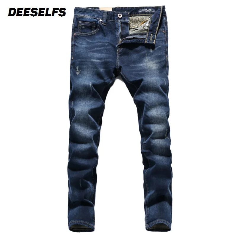 

2018 Newly Simple Men Jeans Dark Blue Color Vintage Classical Stretch Denim Pants Brand Jeans Men Fashion Streetwear Trousers