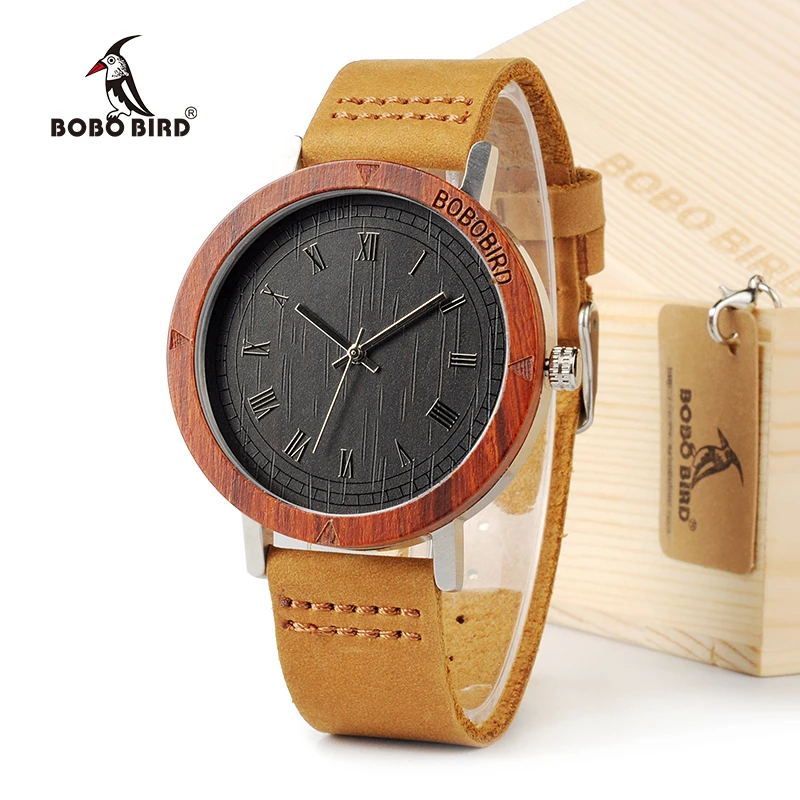 BOBO BIRD K06 Roma Dial Men Watches With Rose Wooden Unique Quartz Watch With Gift Box