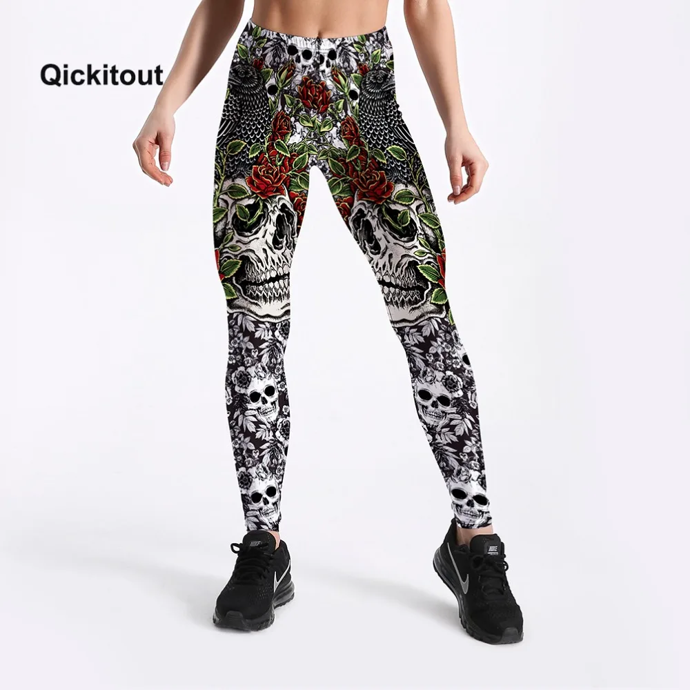 Buns Skull and Roses Vintage Style Women Leggings Trendy Personality High Waist Workout Skinny Sexy Trousers S-XXXXL