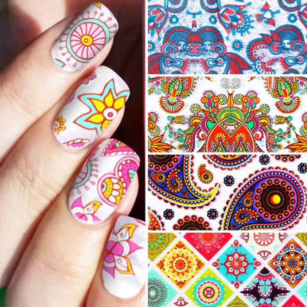 

10Pcs/set Nails Sticker Art Set Transfer Foil for Nail Colorful Vine Totem Flower Slider Nail Wrap Foil Decal Decor Manicure