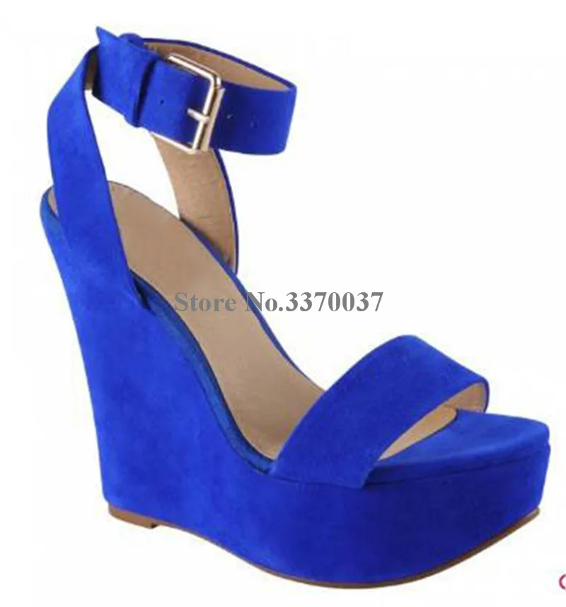 Chaussures Nouvelle Femmes Plateforme Sandales Compensées Suédé Sangle Cheville Habillées Mode Cuir Accrue Haute En Bleu À Hauteur Z1wd1B