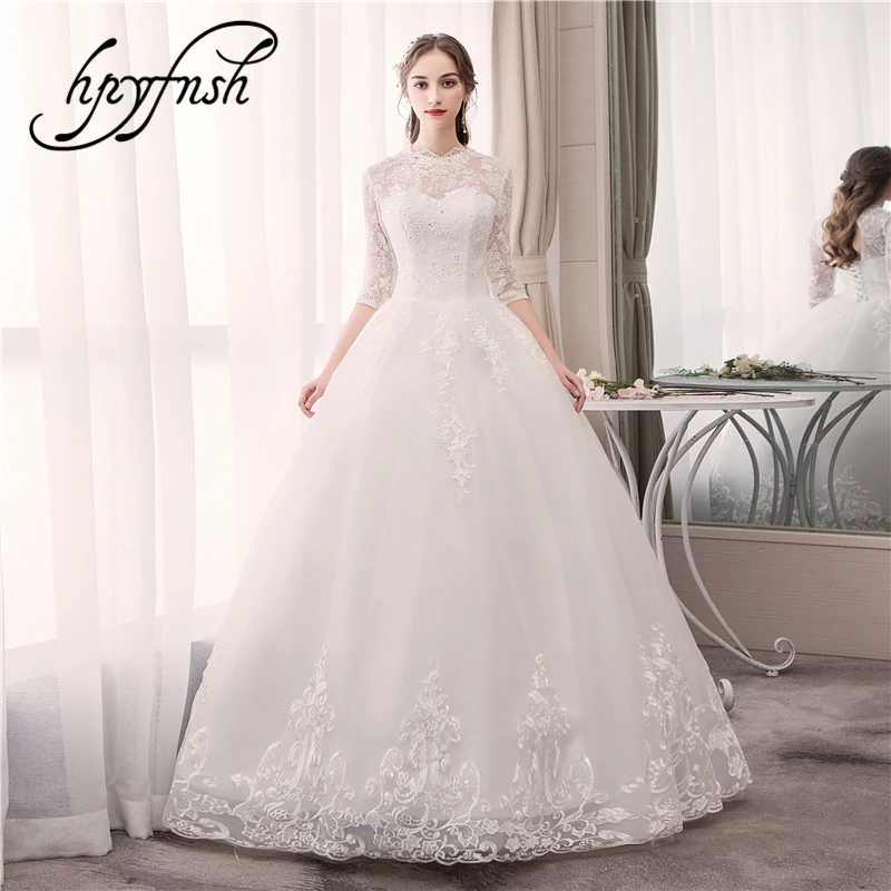 

Real photo Luxury Lace Embroidery 2019 Wedding Dress Half Sleeve Floor Sweetheart Elegant Plus Size Bride Gowns Vestido De Noiva