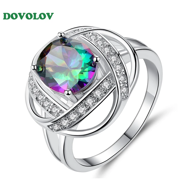 Dovolov роскошный красочный Циркон bling посеребренное кольцо для женщин высокого