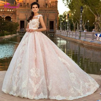 

Fsuzwel New Arrival Scoop Neck Appliques A-Line Wedding Dresses 2020 Luxury Pearls Flowers Lace Princess Bridal Gown Plus Size