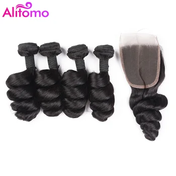 

Alitomo Loose Wave Bundles with Closure Remy Human Hair 3 Bundles with Closure Indian Hair Weave Bundles Natural Color