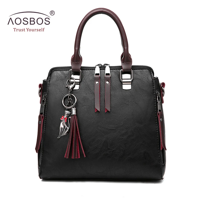 

Aosbos Vintage PU Leather Women Handbags Solid Tassel Ladies Shoulder Bag 2019 Female Crossbody Tote Bags Large Capacity Handbag