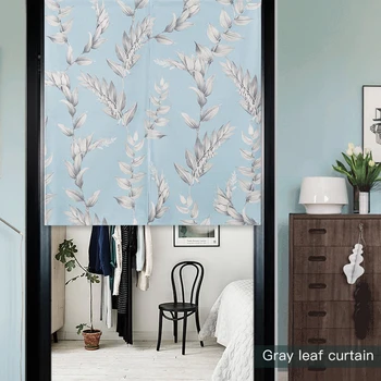 

Southeast Asia Gray leaves Retro and elegant Plant Door Curtain Linen Tapestry Study Bedroom Home Decor Bedroom Kitchen Curtain
