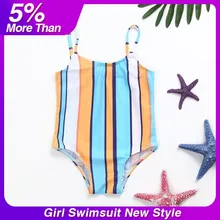 Купальный костюм Для маленьких Девочек, пляжный купальный костюм, купальник в полоску на бретелях, купальный комплект бикини, Цельный купальник Для девочки