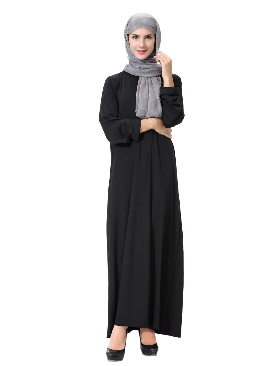 

muslim women dress islamic clothing long sleeve Arab Robe Middle East Clothing Round collar islam caftan black Robe TH905